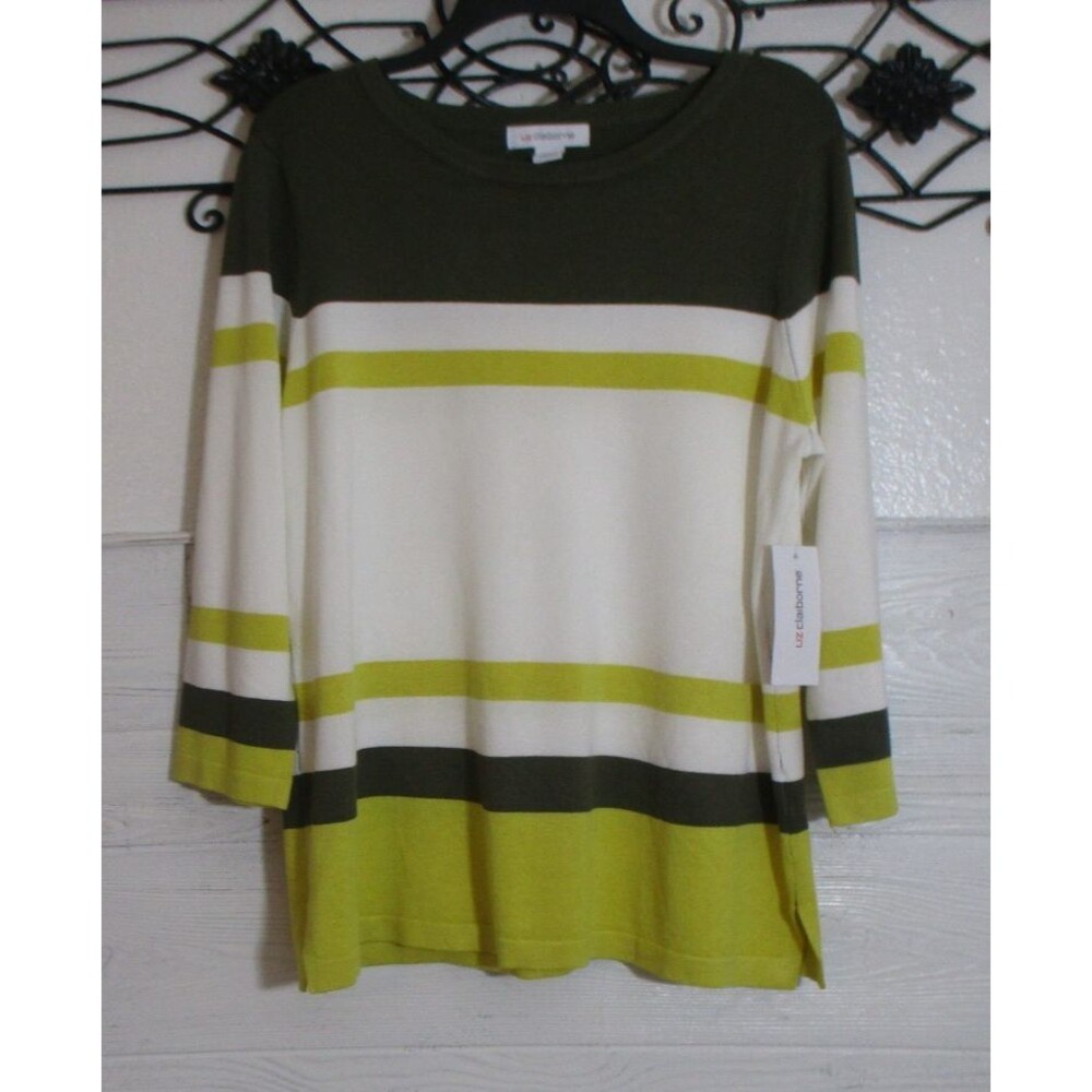 Liz Claiborne Pullover Sweater Women's Size L Multicolor Striped Long Sleeve
